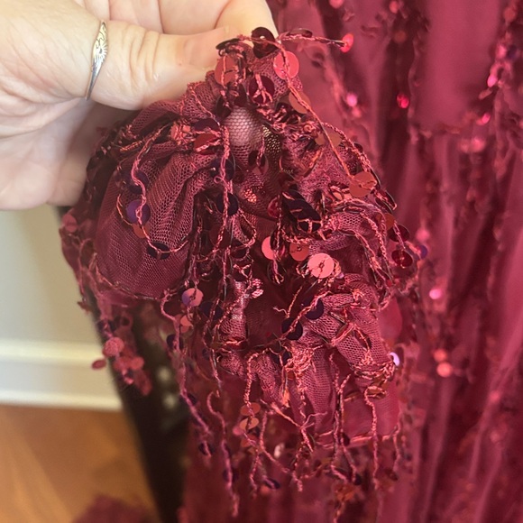 Glamorous Burgundy Sequin Evening Gown - Picture 7 of 9